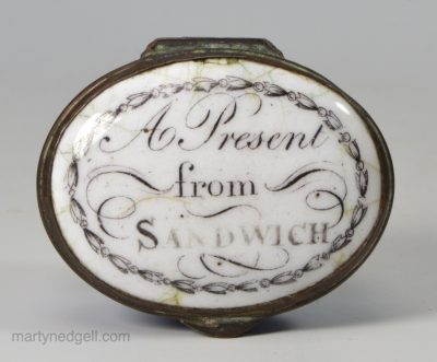 Bilston enamel box "A Present from Sandwich", circa 1780