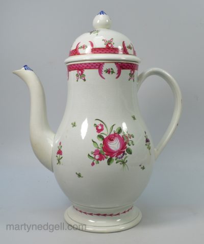 Large pearlware pottery coffee pot, circa 1790, possibly Leeds Pottery