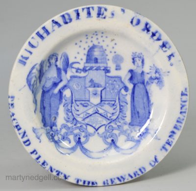 Small pearlware pottery cup plate transfer printed with Richabites Order, circa 1835