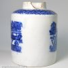 Pearlware pottery tea canister decorated with a blue transfer print, circa 1800