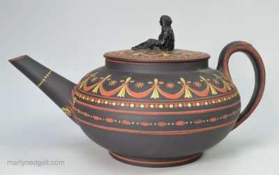 Wedgwood basalt teapot with encaustic decoration, circa 1790