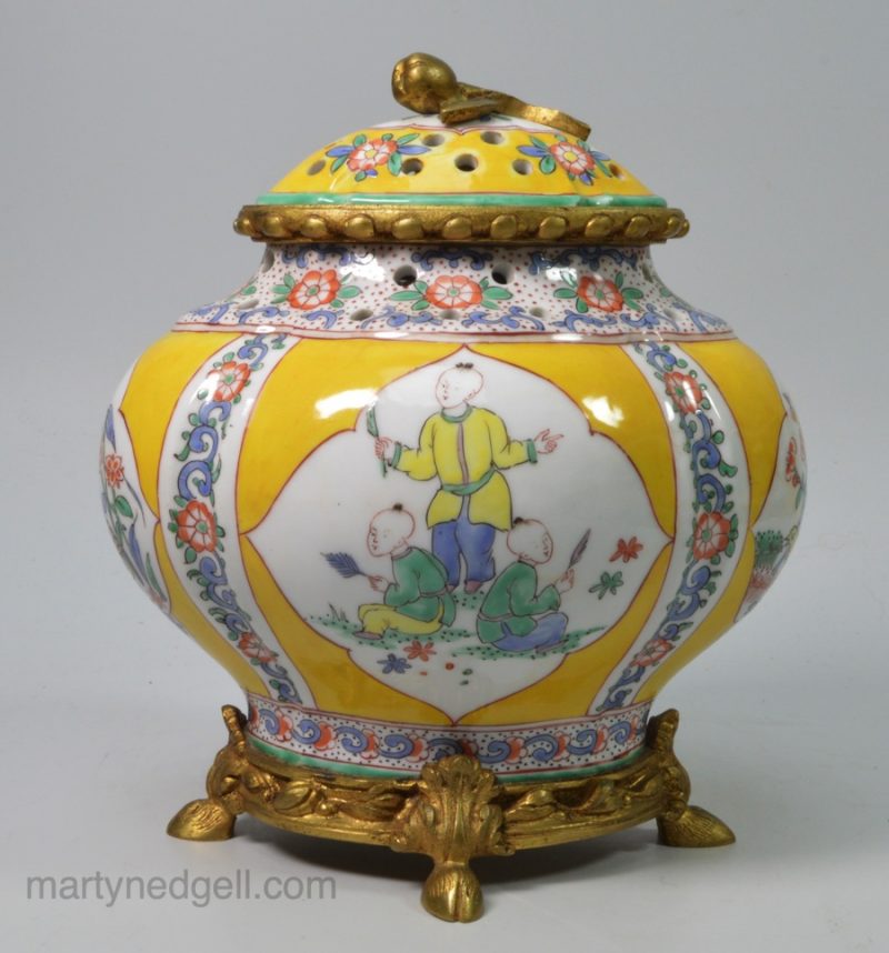 French porcelain pot pourri with ormolu mounts, circa 1880, probably Samson Porcelain Works, Paris
