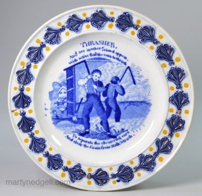 Pearlware pottery child's plate "THRASHER" from the series "Progress of the Loaf", circa 1820