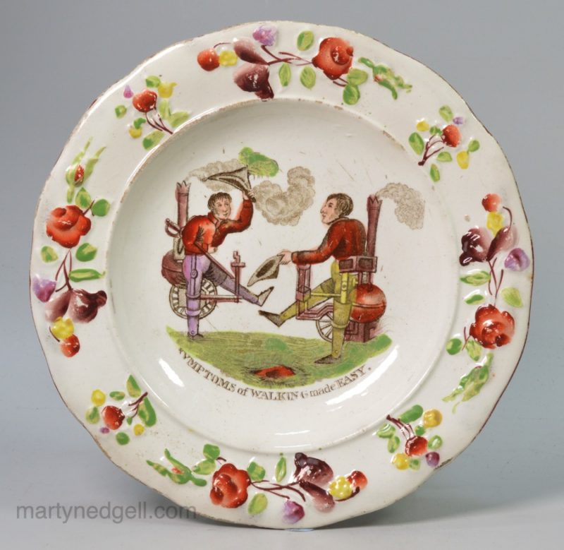 Pearlware pottery child's plate "SYMPTOMS of WALKING made EASY", circa 1820