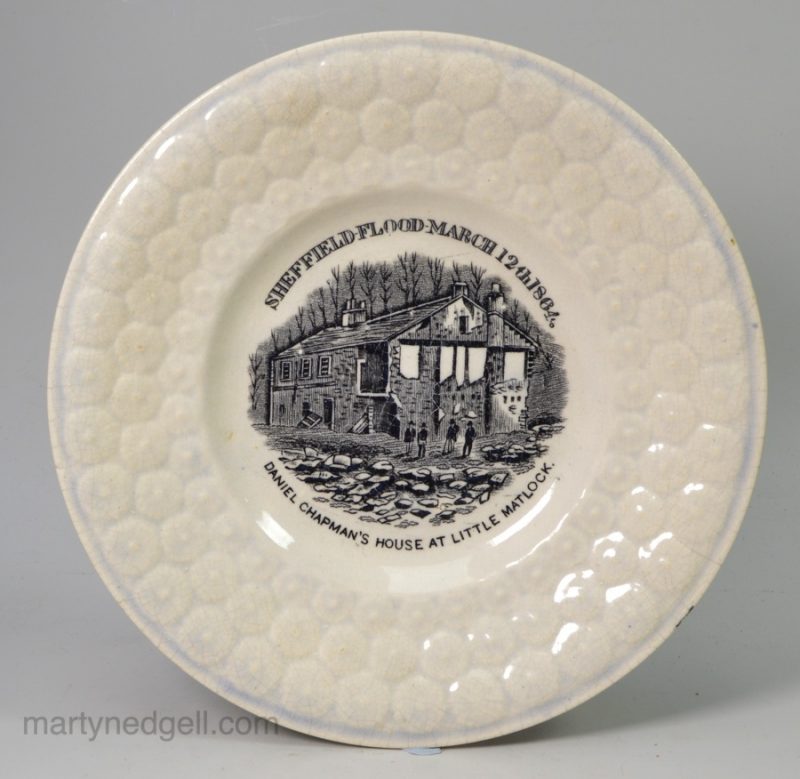 Pearlware child's plate commemorating the Sheffield Flood March 12th 1864