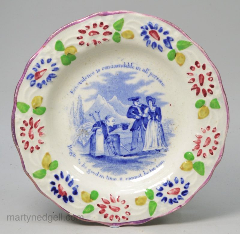 Pearlware pottery child's plate printed in blue under the glaze, circa 1830
