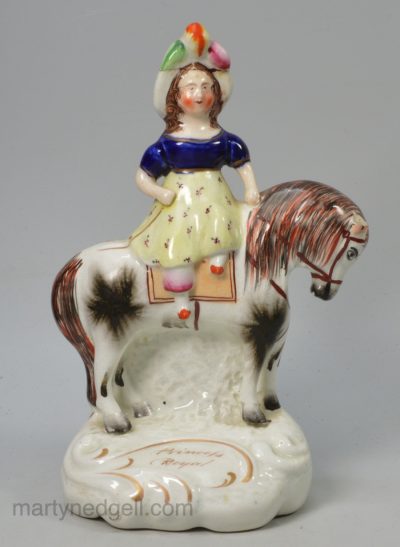 Staffordshire pottery figure of Princess Royal on her pony, circa 1860