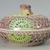 Reticulated creamware pottery muffin dish and lid, circa 1770