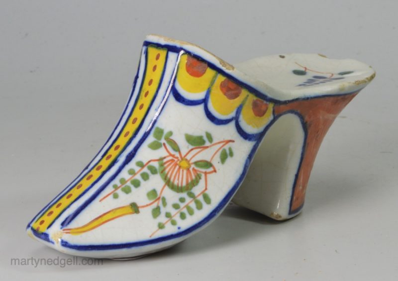 Dutch Delft polychrome shoe, circa 1750