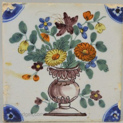Liverpool Delft tile painted with fazackerly flowers, circa 1750