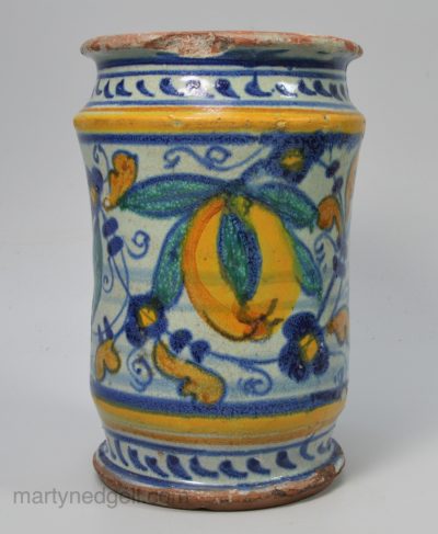 Sicilian tin glazed albarello, circa 1600