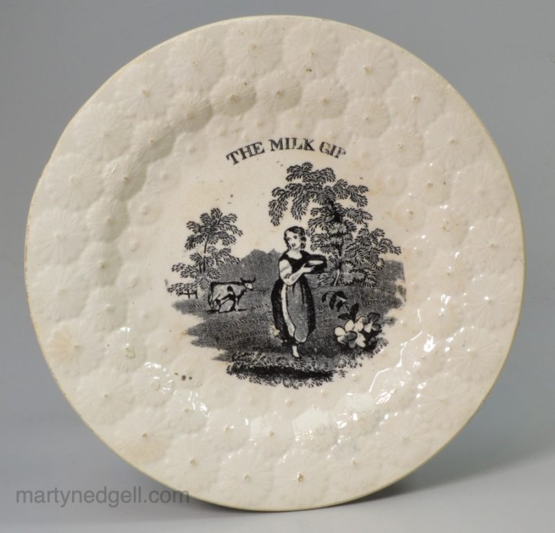 Pearlware pottery child's plate "The Milk Girl", circa 1830