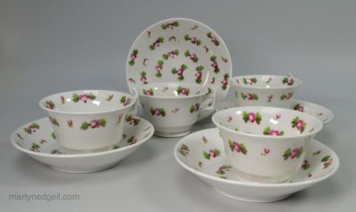 Set of four toy porcelain cups and saucers, circa 1840
