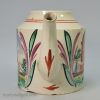 English creamware teapot decorated with overglaze enamels in Holland, circa 1780
