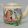 English creamware teapot decorated with overglaze enamels in Holland, circa 1780