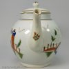 Pearlware pottery teapot decorated with high fired enamels under the glaze, prattware, circa 1810