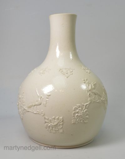 Staffordshire white saltglaze stoneware water bottle, circa 1760