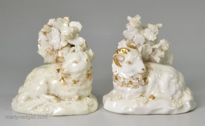 Pair of small Derby porcelain sheep, circa 1790