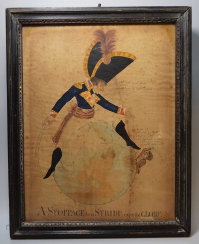Napoleonic satire watercolour "A Stoppage to a Stride over the Globe" circa 1803