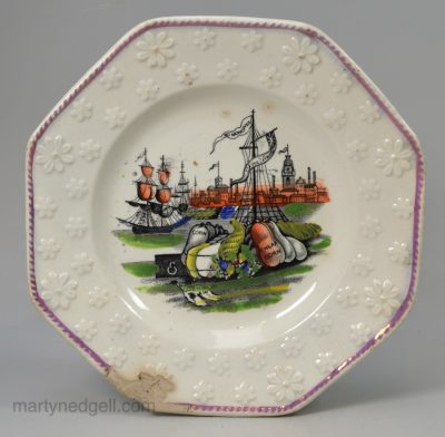 Pearlware pottery child's plate commemorating the Repeal of the Corn Laws, circa 1846