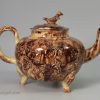 Creamware pottery teapot decorated in Whieldon style with enamels under the glaze, circa 1770