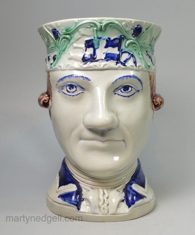 Large commemorative pearlware pottery Lord Rodney mug decorated with enamels under a pearlware glaze, circa 1795