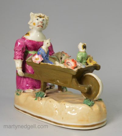 Staffordshire porcelain mother cat and her babies, circa 1830, Alcock Pottery