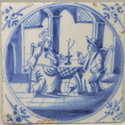 Dutch Delft biblical tile "Jesus & Nicodemus", circa 1750