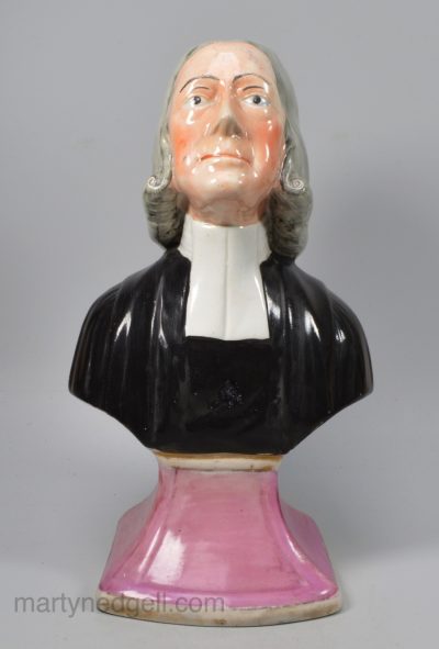 Pearlware pottery bust of Reverent John Wesley, circa 1820