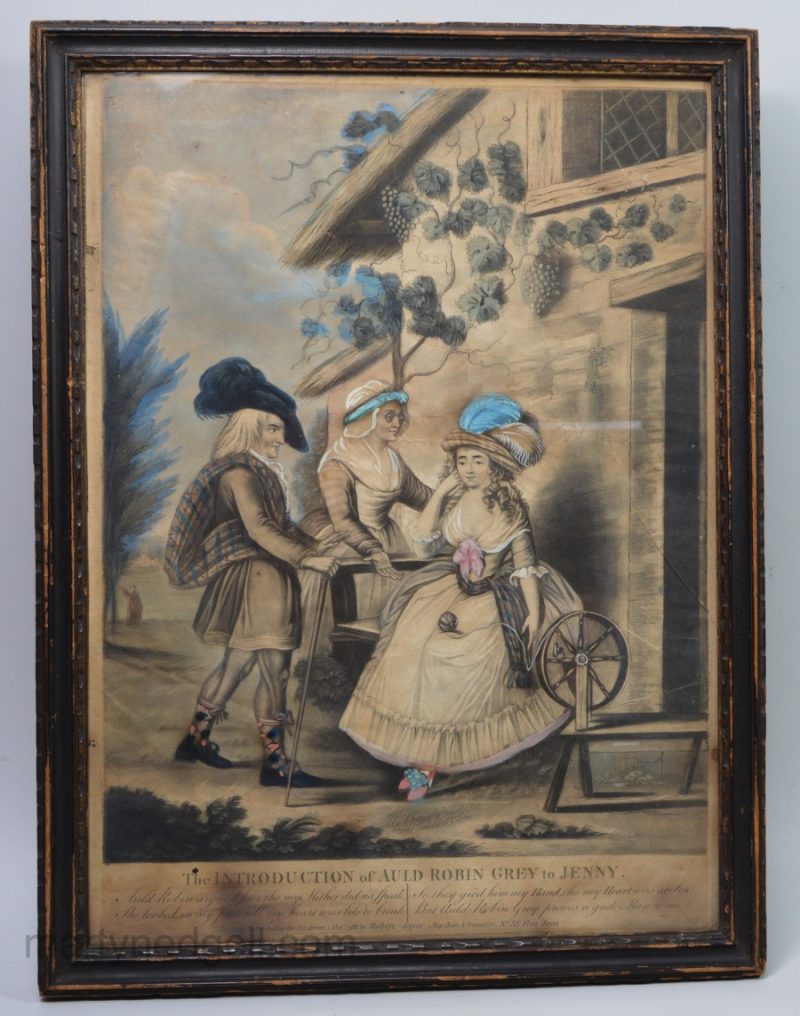 Mezzotint print, "The INTRODUCTION of AULD ROBIN GREY to JENNY", published Robert Sayer 1789