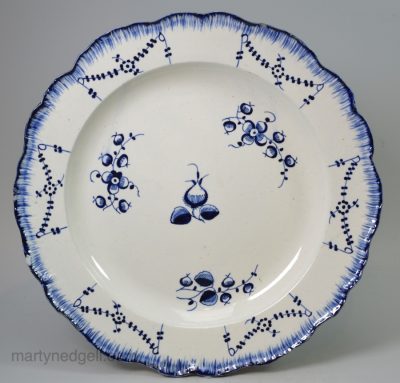 Pearlware pottery plate decorated in blue under the glaze, circa 1790
