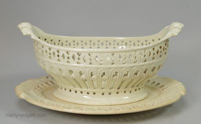 Creamware pottery pierced basket and stand, circa 1790