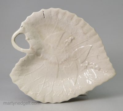 Staffordshire white saltglaze stoneware leaf dish, circa 1760