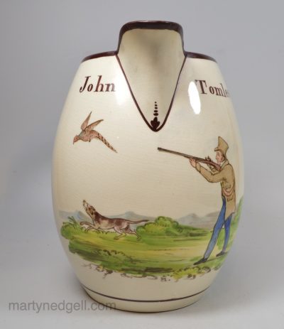 Creamware pottery jug decorated with colours over the glaze, circa 1820, probably Don Pottery