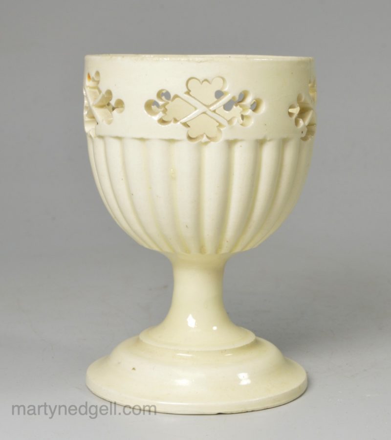 Creamware pottery pierced egg cup, circa 1780
