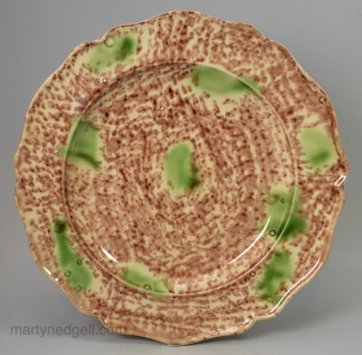 Creamware pottery plate decorated with colours under the glaze in a Whieldon style, circa 1770