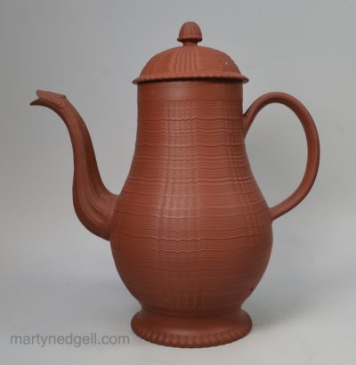 Staffordshire red stoneware engine turned coffee pot, circa 1760