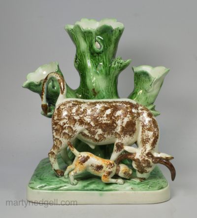 Pearlware pottery bull baiting spill vase, circa 1790, possibly Wood family Pottery