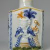 Prattware pottery tea canister moulded with Macaroni figures, circa 1810