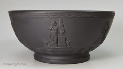 Black basalt bowl sprigged with classical figures, circa 1800