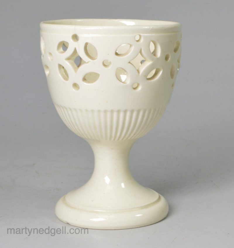 Creamware pottery pierced egg cup, circa 1780