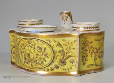 English yellow ground porcelain desk set, circa 1820