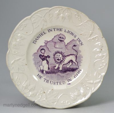 Pearlware pottery child's plate "DANIEL IN THE LIONS DEN", circa 1830