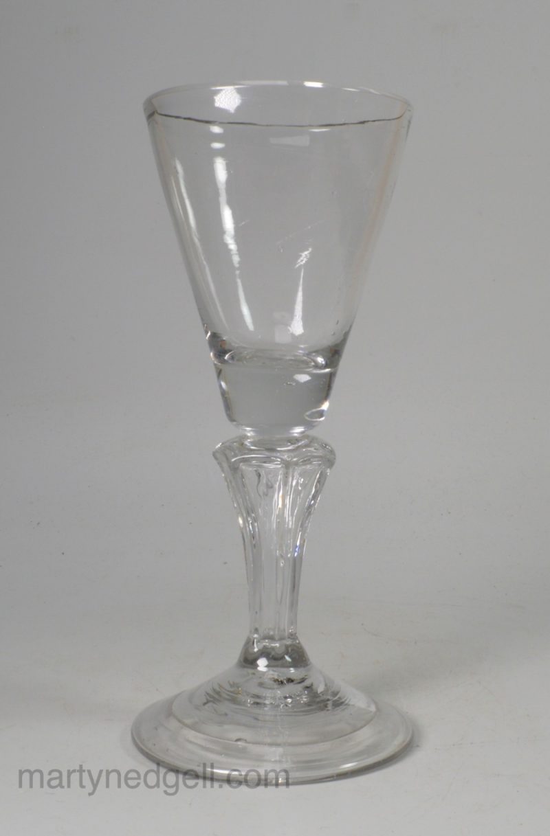 Continental wine glass with a Silesian stem and folded foot, circa 1750