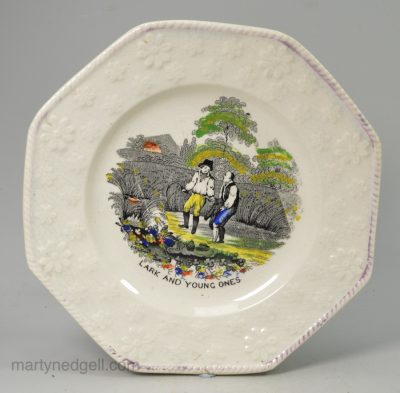 Pearlware pottery child's plate "LARK AND THE YOUNG ONES", circa 1840