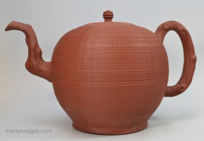Large Staffordshire engine turned red stoneware punch pot, circa 1760