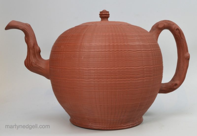 Large Staffordshire engine turned red stoneware punch pot, circa 1760
