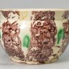 Large creamware pottery mug decorated with Whieldon type colours under the glaze, circa 1780