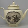 Creamware pottery punch pot, circa 1790. "GRETNA GREEN or the RED-HOT MARRIAGE" and "CONJUGAL FELICITY", probably North East Pottery
