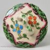 Staffordshire white saltglaze stoneware teapot decorated with floral enamels, circa 1760